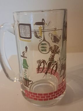 (2) Vintage 1950's MCM Hazel Atlas BBQ Glass Beer Mugs Steins 12 oz